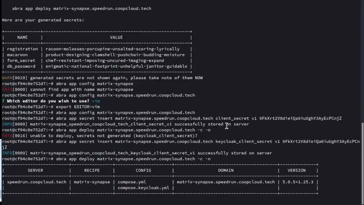 screenshot of a terminal showing the above abra commands